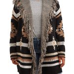 Absolutely Famous Women's Plus Size Jacquard Open-Front Cardigan with Fringe Trim